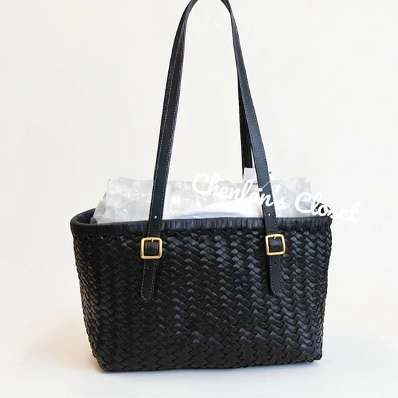 Coach Black Woven Leather Swing Tote Carryall Shoulder Bag Purse - Picture 4 of 13